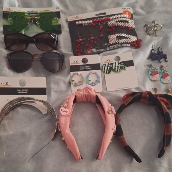 Way To Celebrate Accessories - Halloween Acessories Lot Earrings Sunglasses Headbands Jewery Set - 14 Pieces
